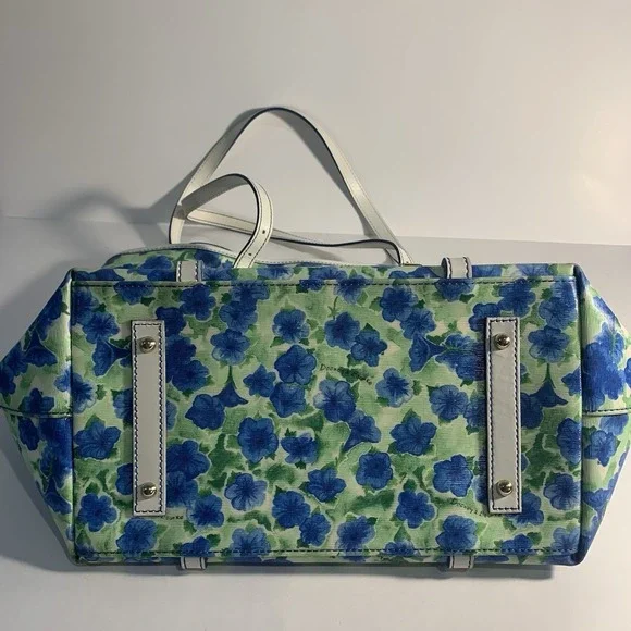 Dooney & Bourke Blue Floral Coated Canvas Tote Shoulder Bag White Trim - Picture 7 of 14